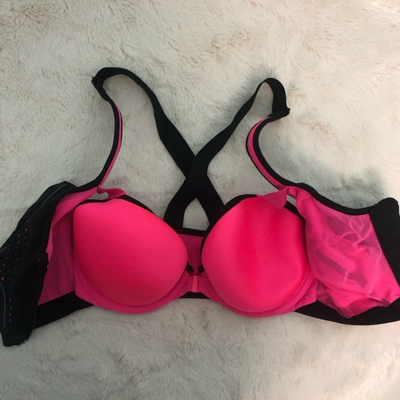Victoria’s Secret Pink and Black Sports Bra with Front Zip 32DD - Picture 3 of 5